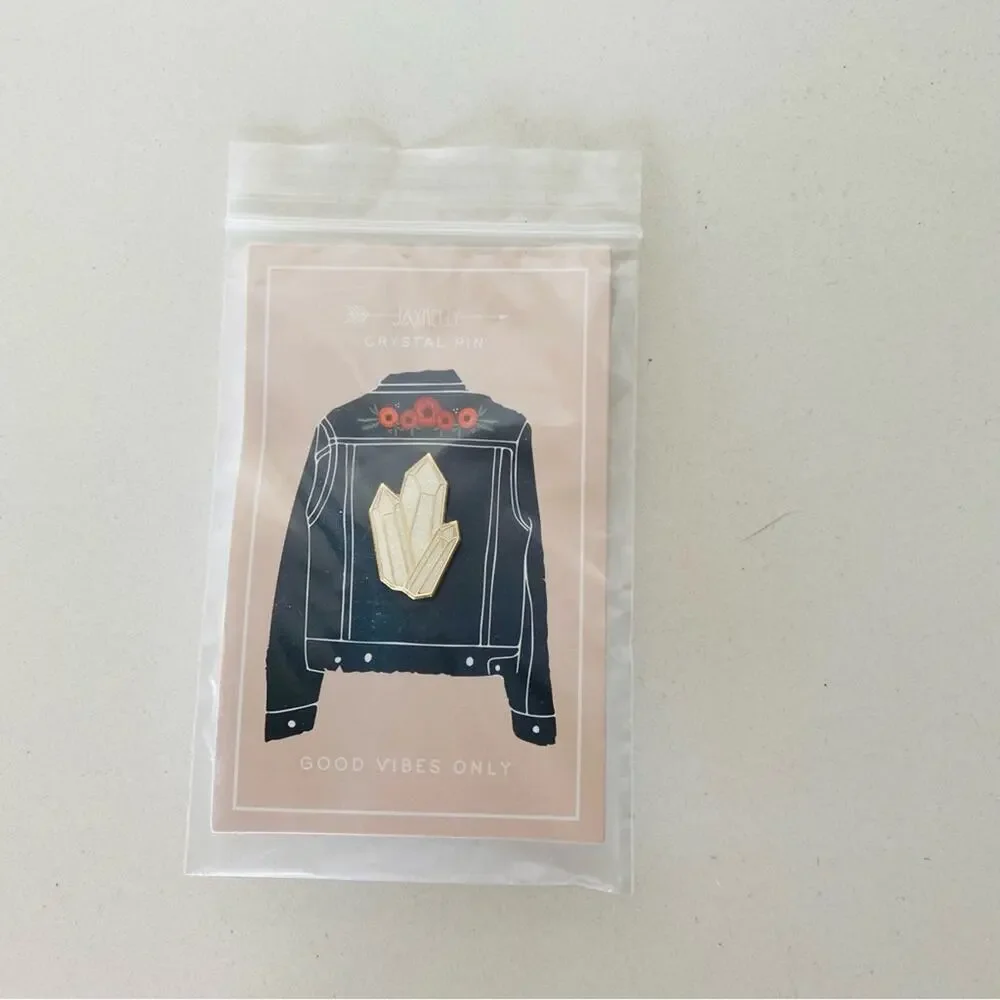 NEW JAXKELLY FREE PEOPLE White Enamel Crystal 18kt Gold Plated Lapel Collar Pin